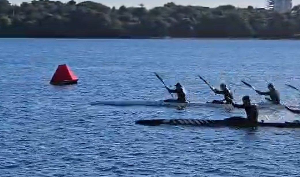 Rowing regatta with Sentenal course marks